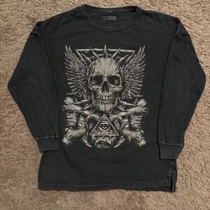 Thirty Single Y2K Black Skull Graphic Long Sleeve Shirt Large